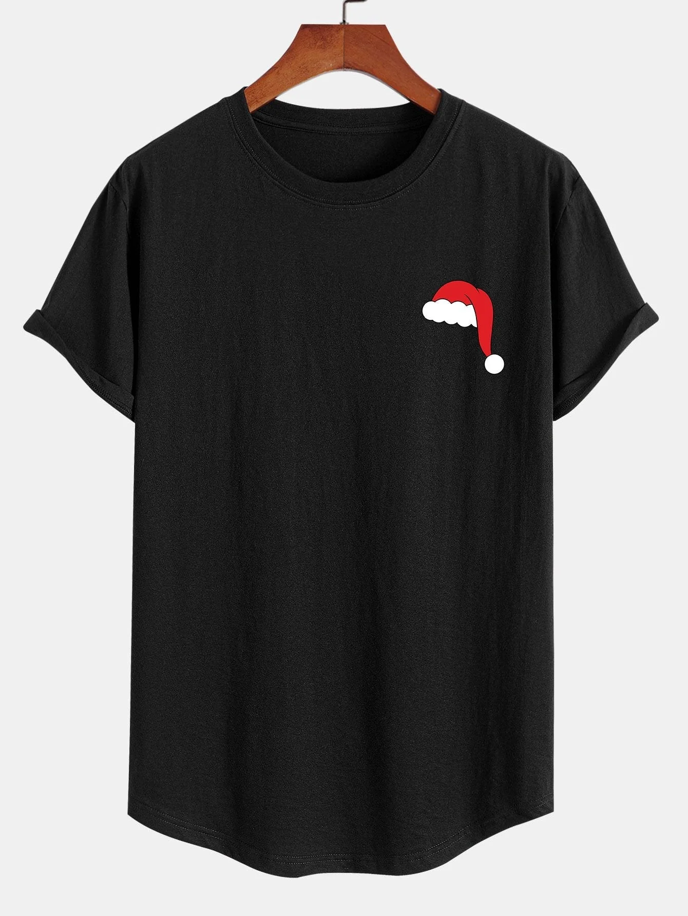Alcides® | Santa Hat Print Cotton Arc Hem T-Shirt - Image 3