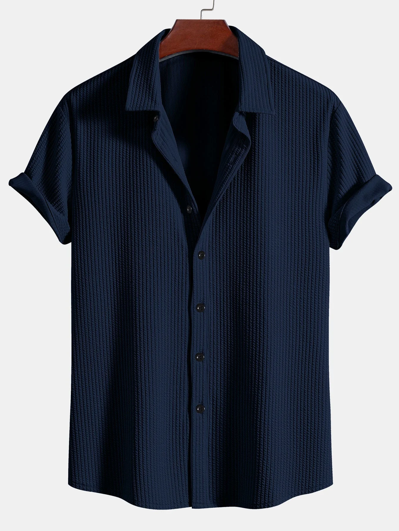 Alcmeon® | Muscle Fit Ribbed Button Up Shirt - Image 8