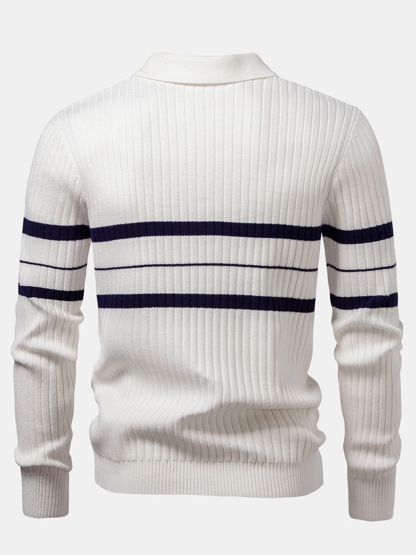 Aldemir® | Stripe Zip Knit Ribbed Polo Shirt - Image 11