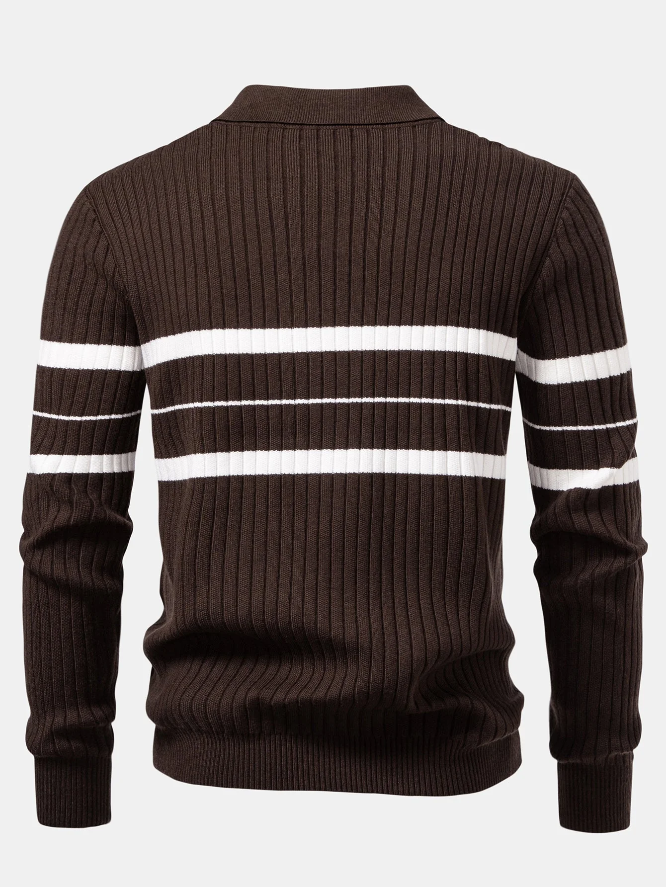 Aldemir® | Stripe Zip Knit Ribbed Polo Shirt - Image 13