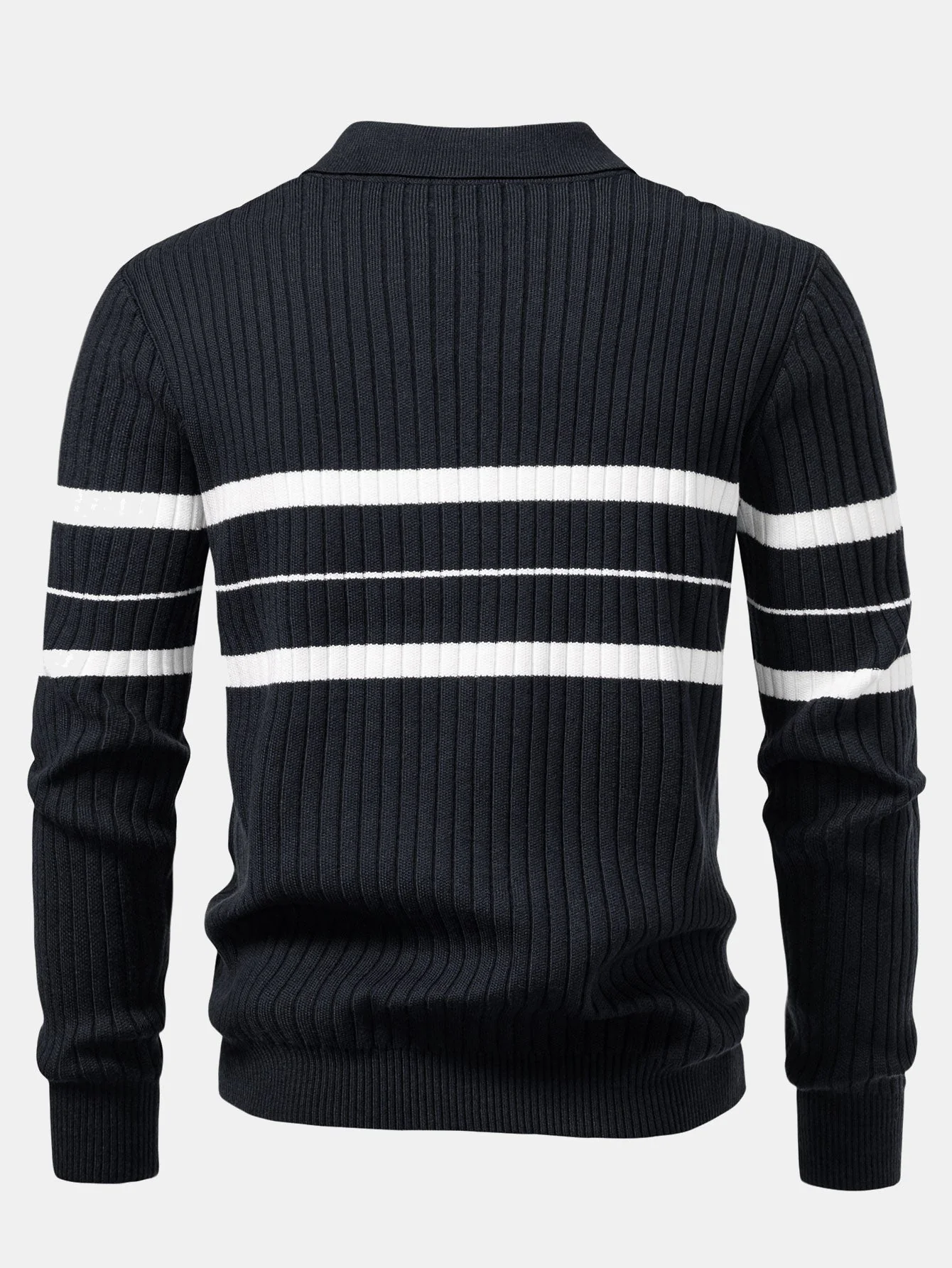 Aldemir® | Stripe Zip Knit Ribbed Polo Shirt - Image 7