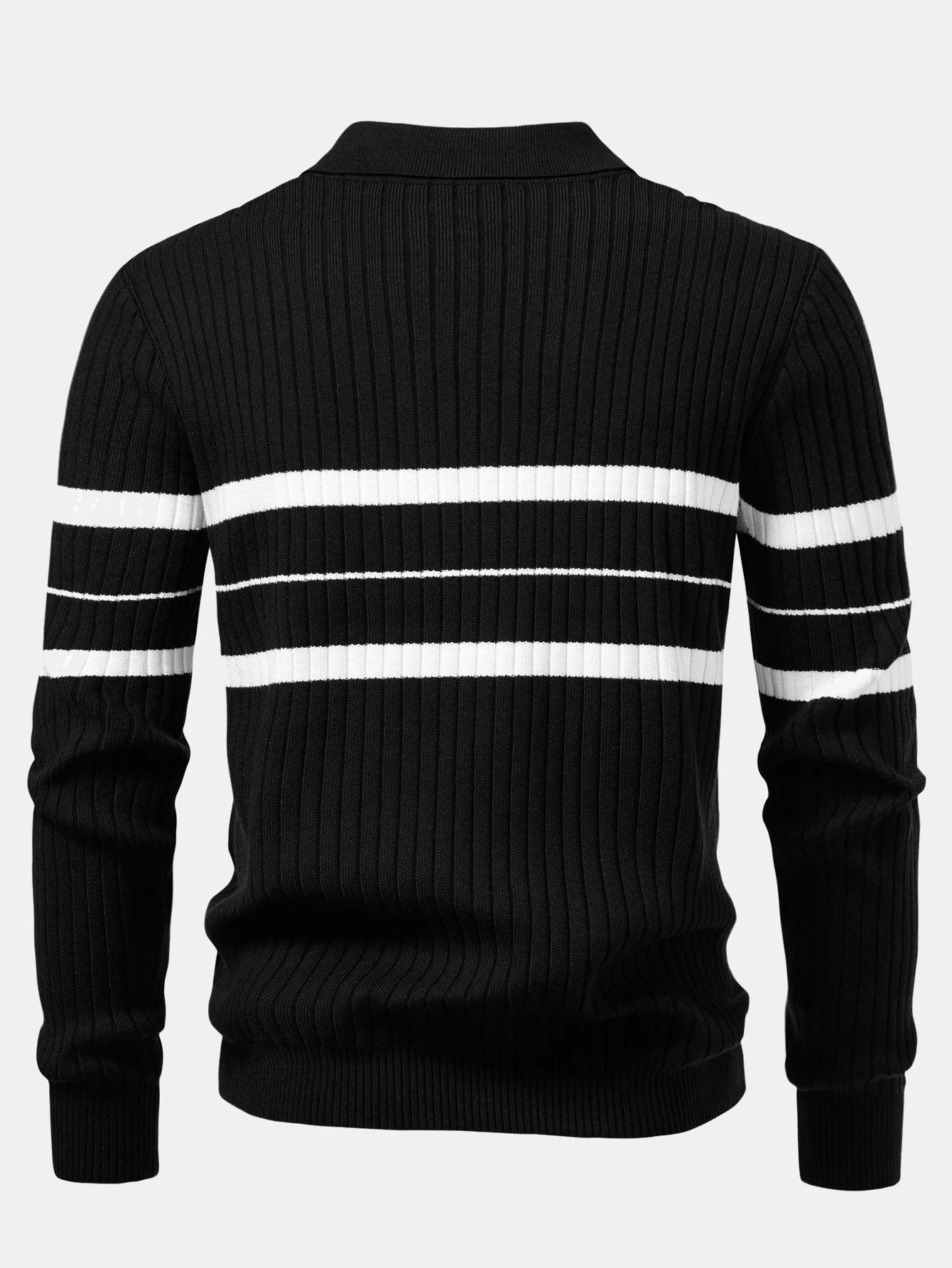 Aldemir® | Stripe Zip Knit Ribbed Polo Shirt - Image 9