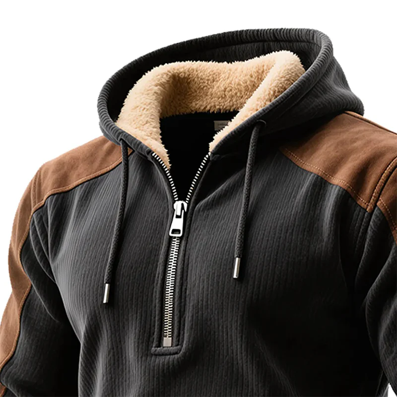 Alec® | Men's Retro Contrast Faux Suede Polar Fleece Half-Zip Pullover Hoodie MTA0976J9X - Image 2