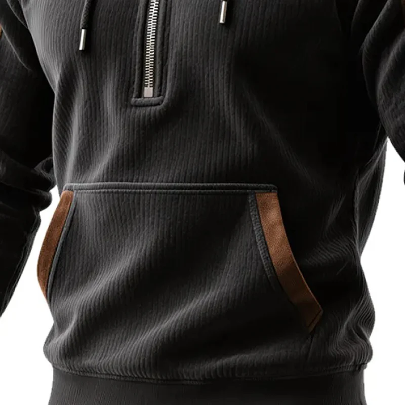 Alec® | Men's Retro Contrast Faux Suede Polar Fleece Half-Zip Pullover Hoodie MTA0976J9X - Image 3