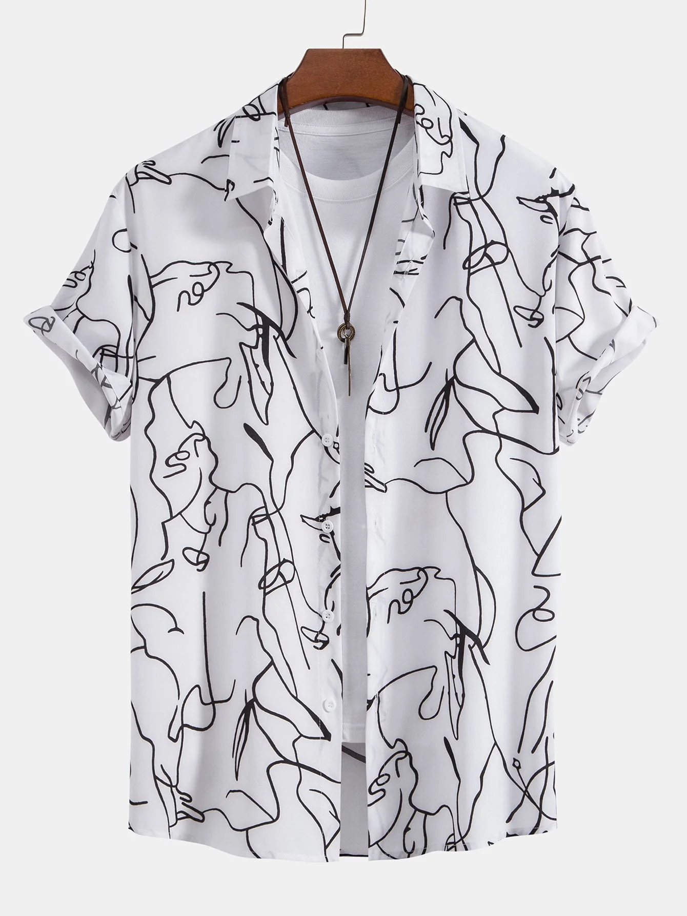 Alejandro® | Abstract Line Print Buttton Up Shirt - Image 3