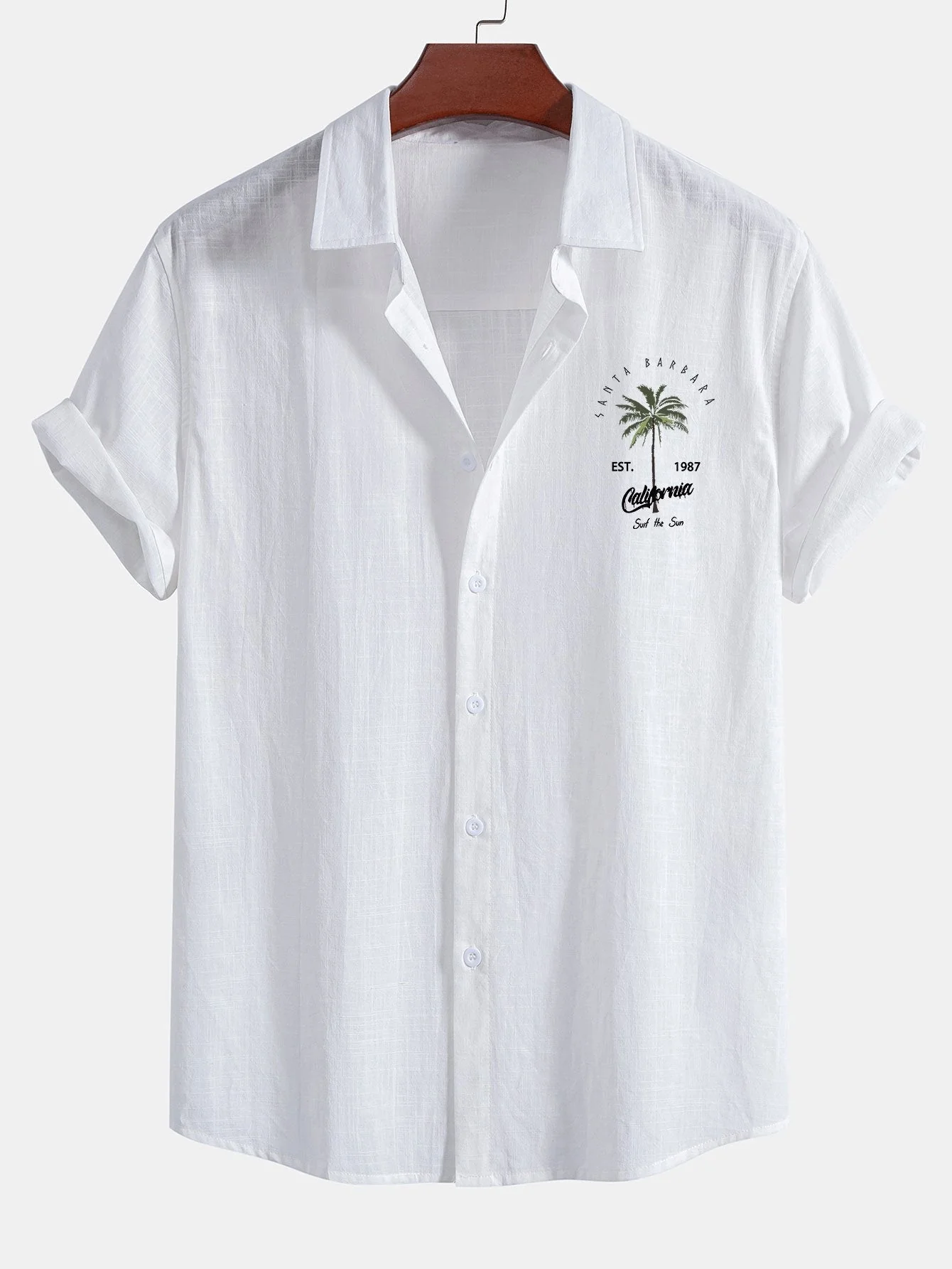 Alejandro® | Palm Tree Print Linen Look Cotton Button Up Shirt & Swim Shorts - Image 3