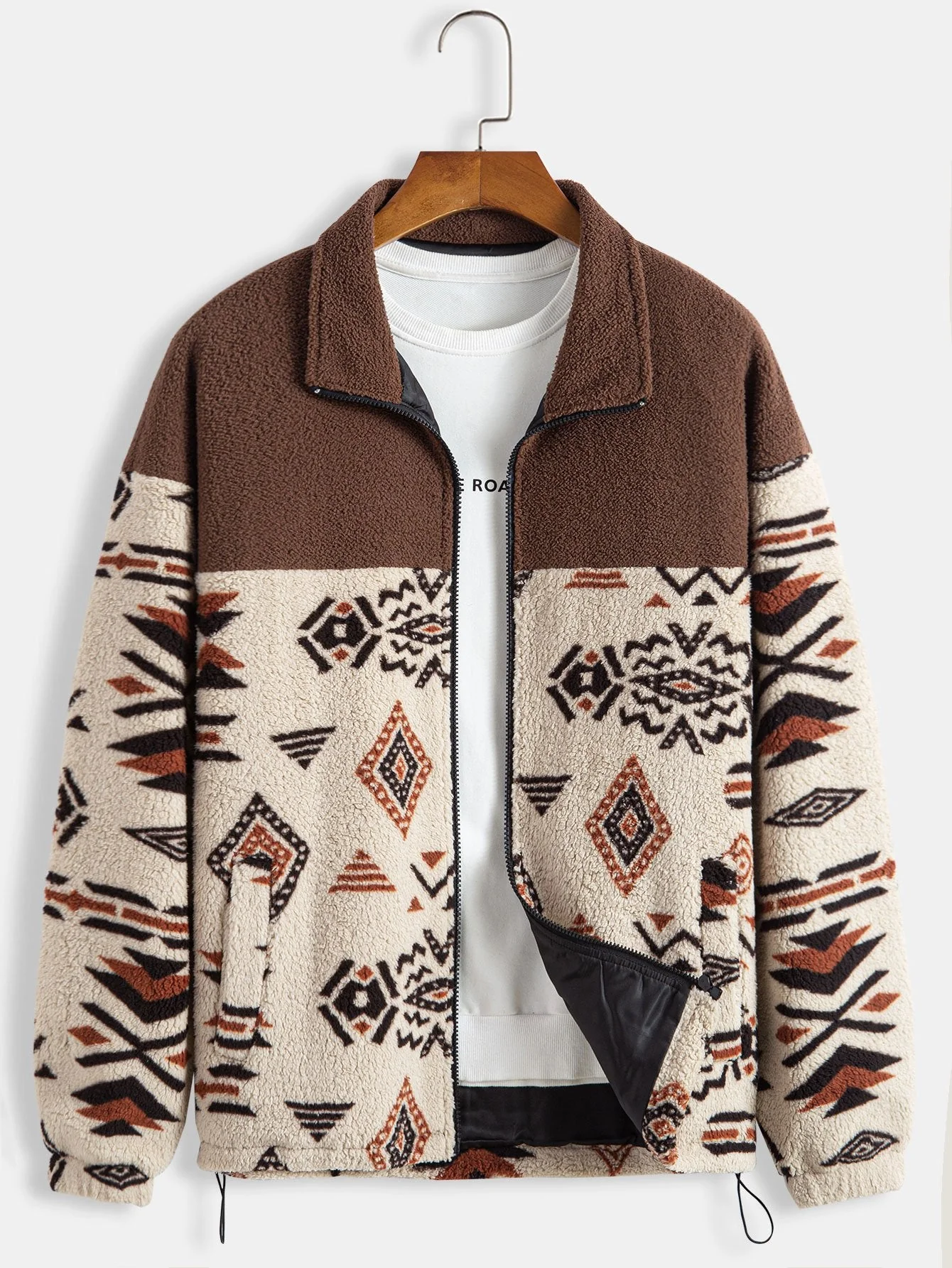 Alejandro | Aztec Print Patchwork Teddy Fleece Coat - Image 16