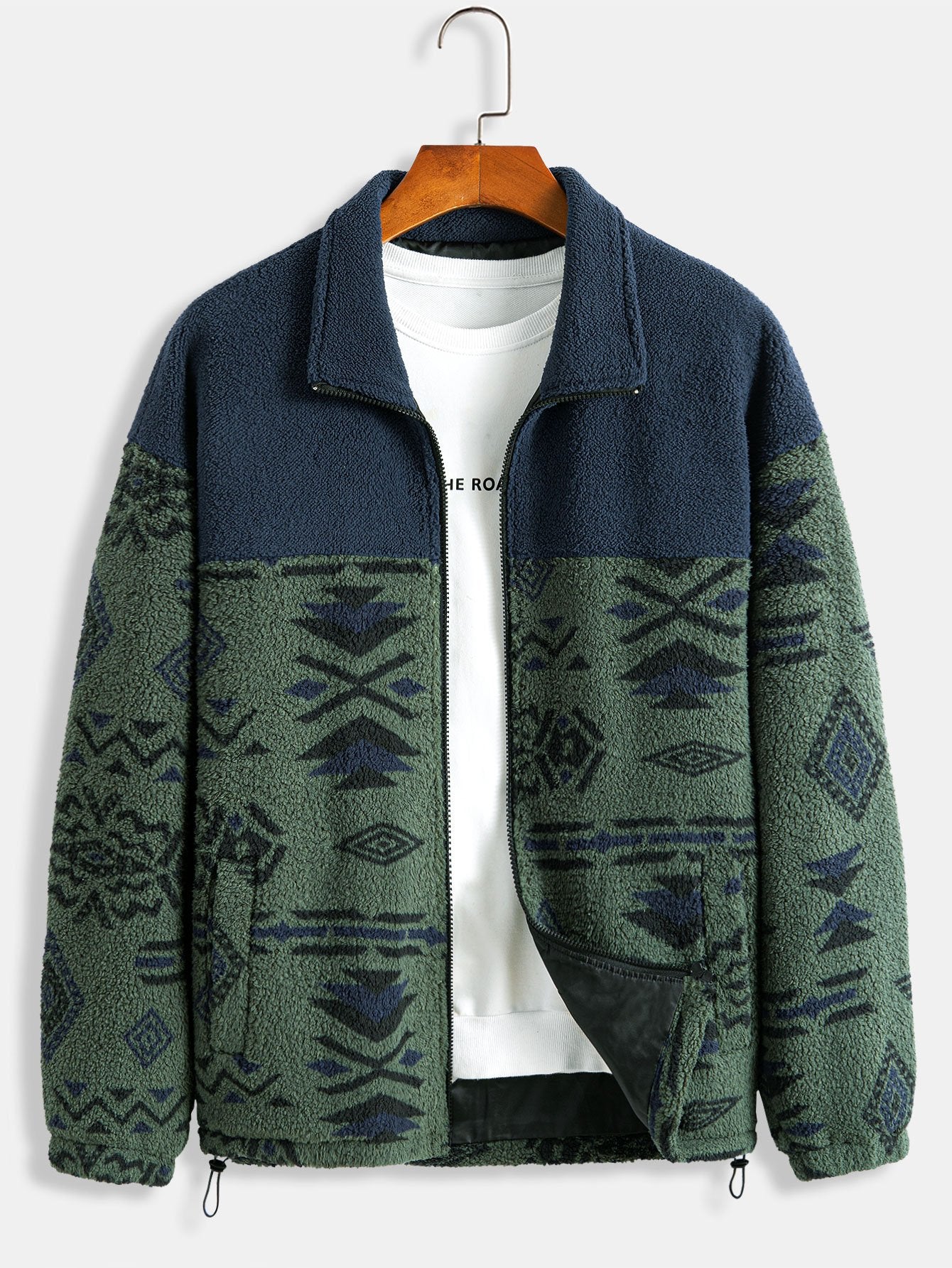 Alejandro | Aztec Print Patchwork Teddy Fleece Coat - Image 5
