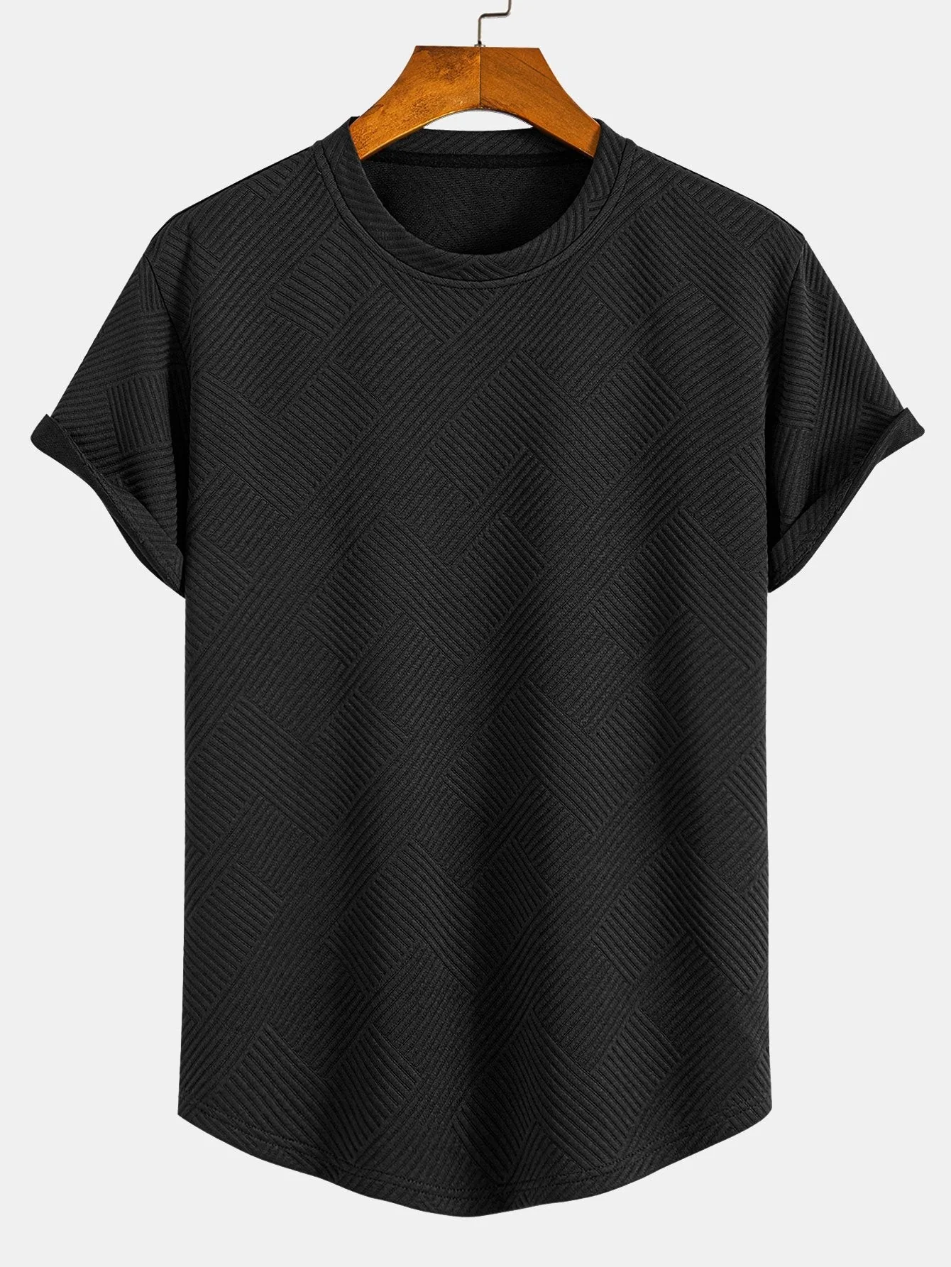 Alejo® | Short Sleeve Stripe Jacquard Arc Hem T-Shirt - Image 3