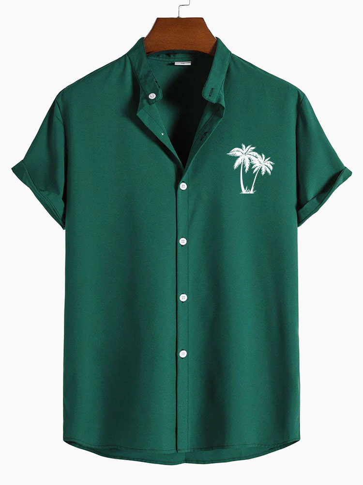 Alek® | Palm Tree Print Stand Collar Shirt - Image 2