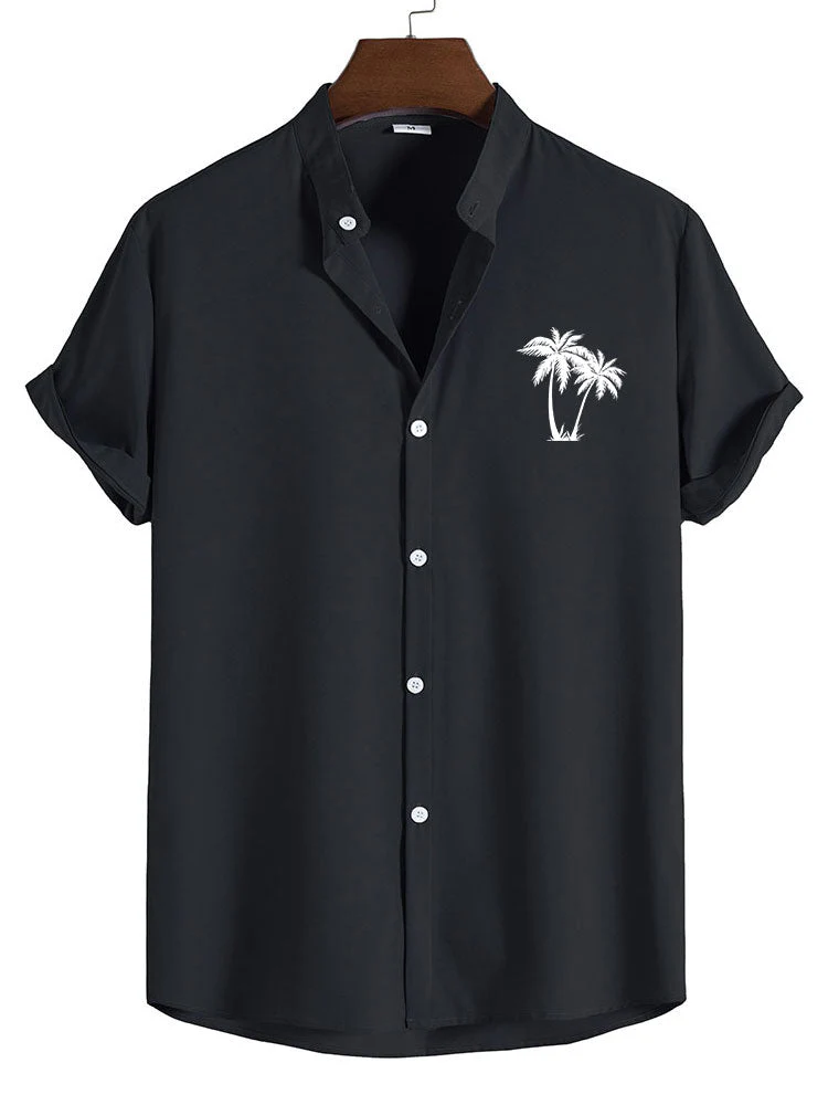 Alek® | Palm Tree Print Stand Collar Shirt - Image 4