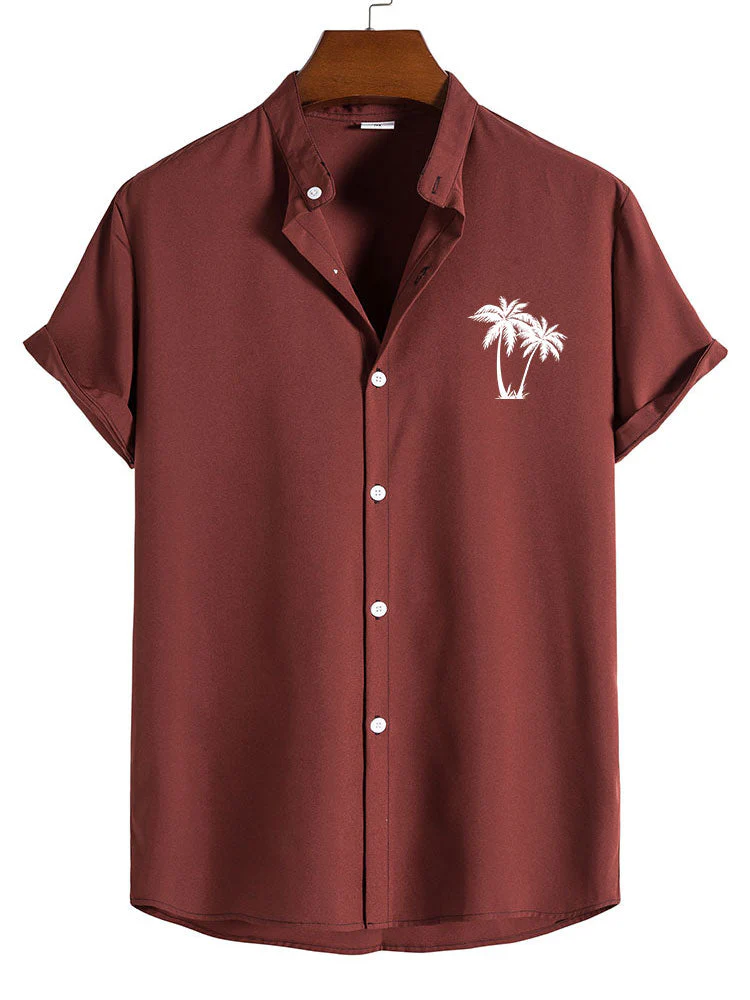 Alek® | Palm Tree Print Stand Collar Shirt - Image 5