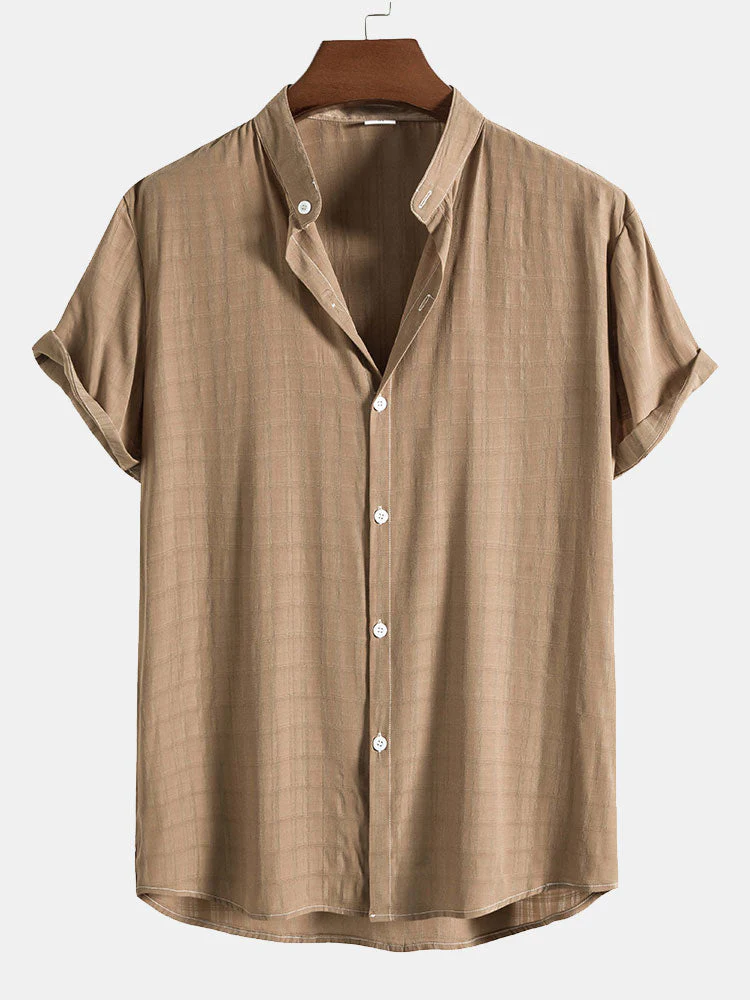 Alessandro® | Textured Fabric Stand Collar Shirt
