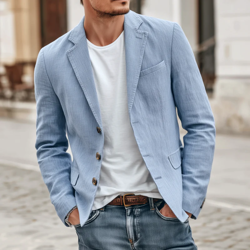 Alex | Men'S Casual Solid Color Breathable Linen Notch Lapel Single-Breasted Slim-Fit Blazer - Image 2