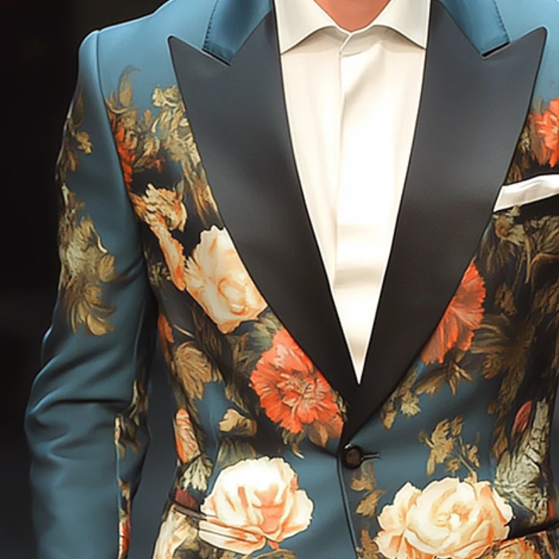 Alex | Men'S Retro Large Flower Printed Single Breasted Casual Blazer - Image 3