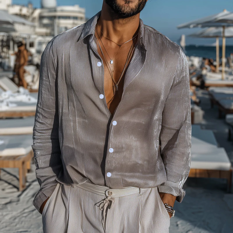Alexander | Men'S Casual Breathable Cotton Blended Ribbed Lapel Loose Long-Sleeved Shirt - Image 2