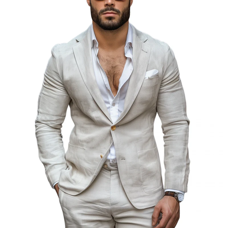Alexander | Men'S Casual Solid Color Breathable Linen Notch Lapel Single-Breasted Slim-Fit Blazer