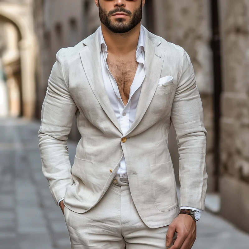 Alexander | Men'S Casual Solid Color Breathable Linen Notch Lapel Single-Breasted Slim-Fit Blazer - Image 2