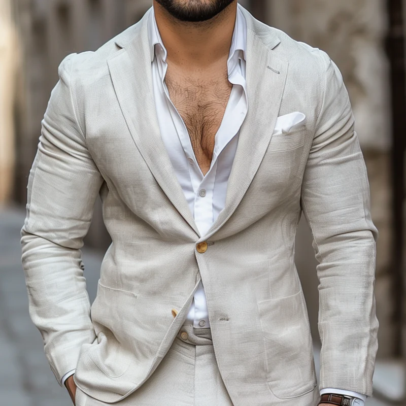 Alexander | Men'S Casual Solid Color Breathable Linen Notch Lapel Single-Breasted Slim-Fit Blazer - Image 3