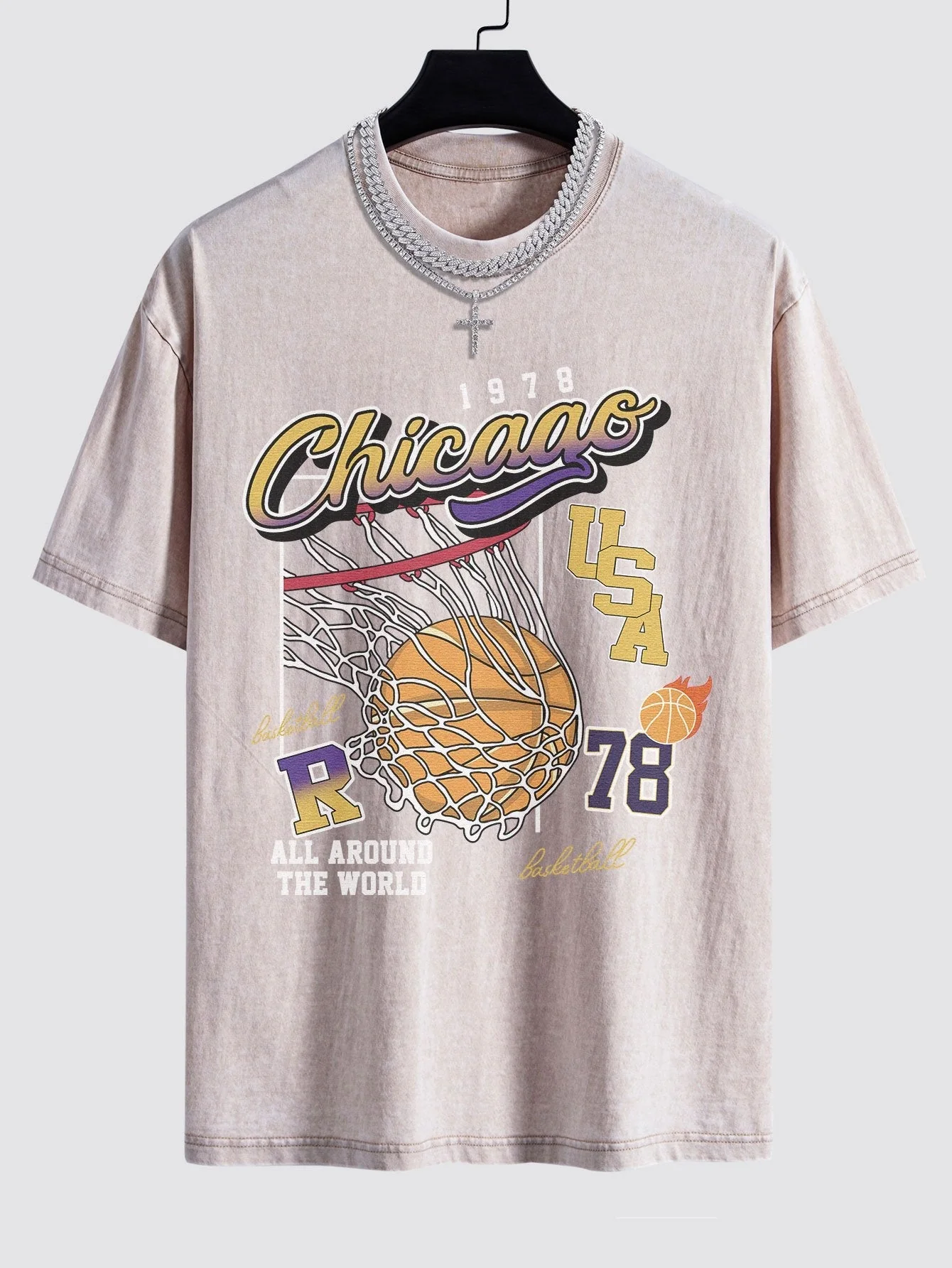 Alfonso® | Chicago Basketball Print Washed Drop Shoulder Oversize T-Shirt - Image 6