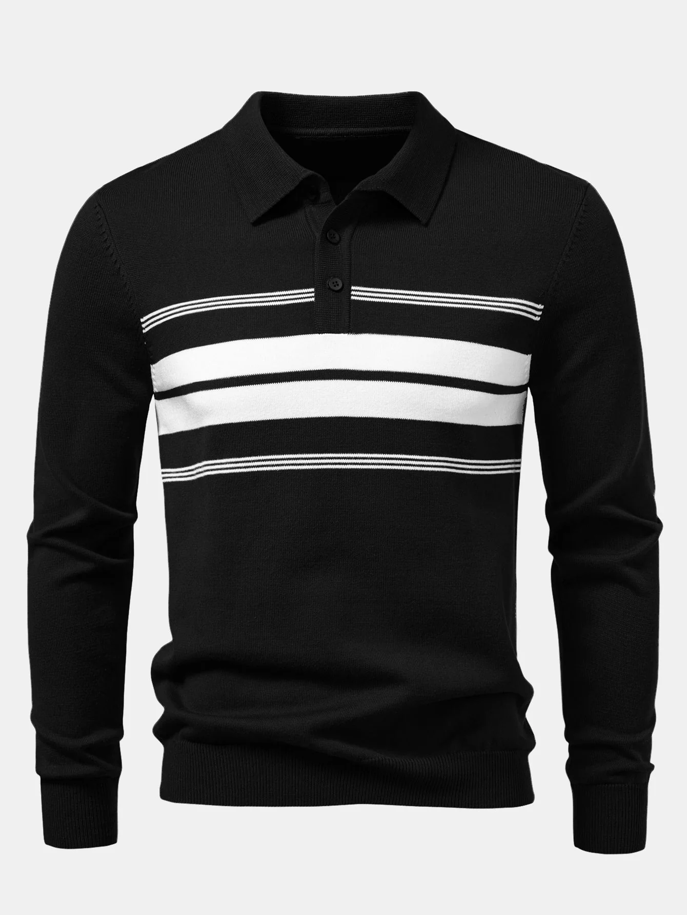 Alfonso® | Long Sleeve Stripe Knit Polo Shirt - Image 5