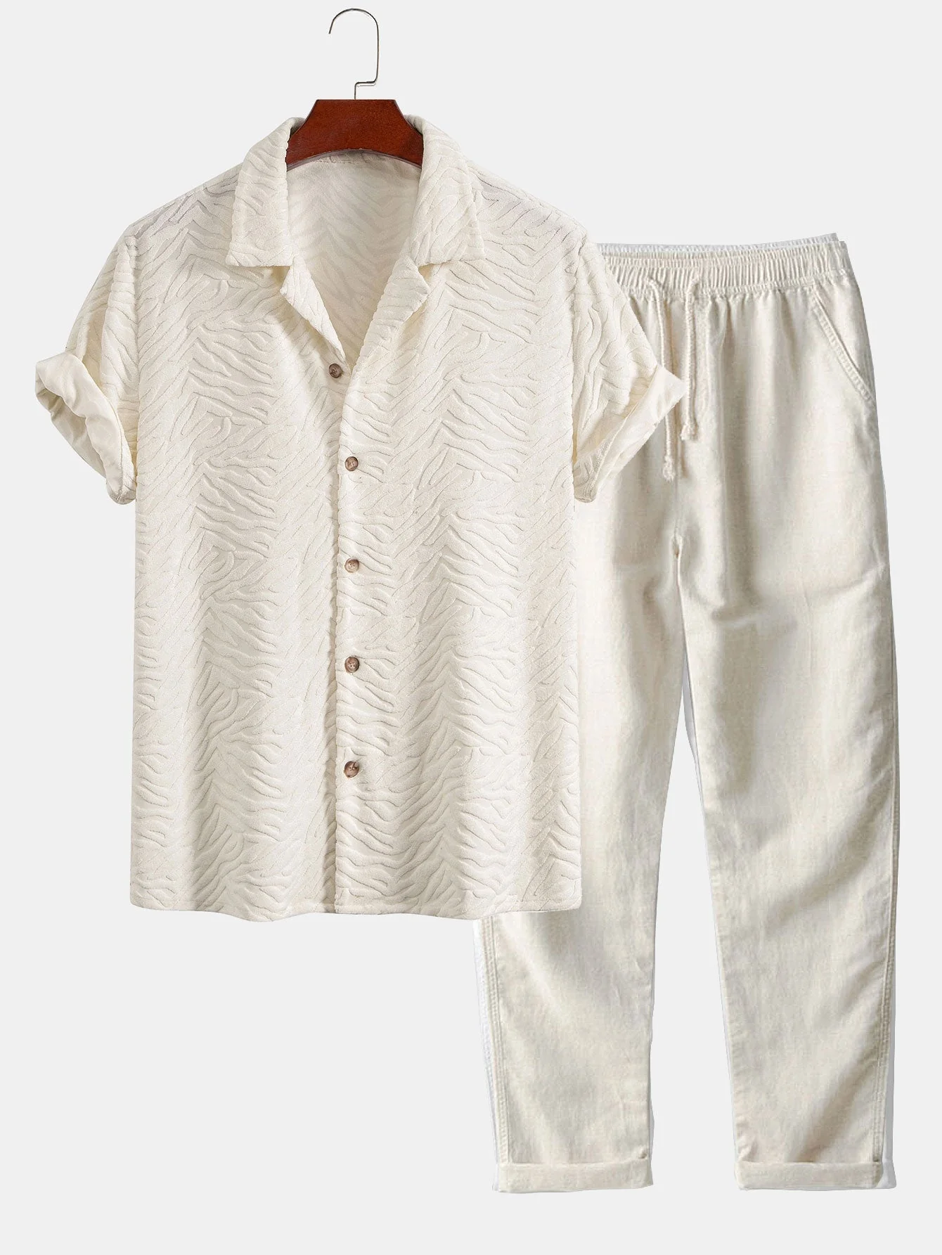 Alfread® | Animal Texture Terry Cuban Shirt & Straight Leg Linen Pants - Image 2