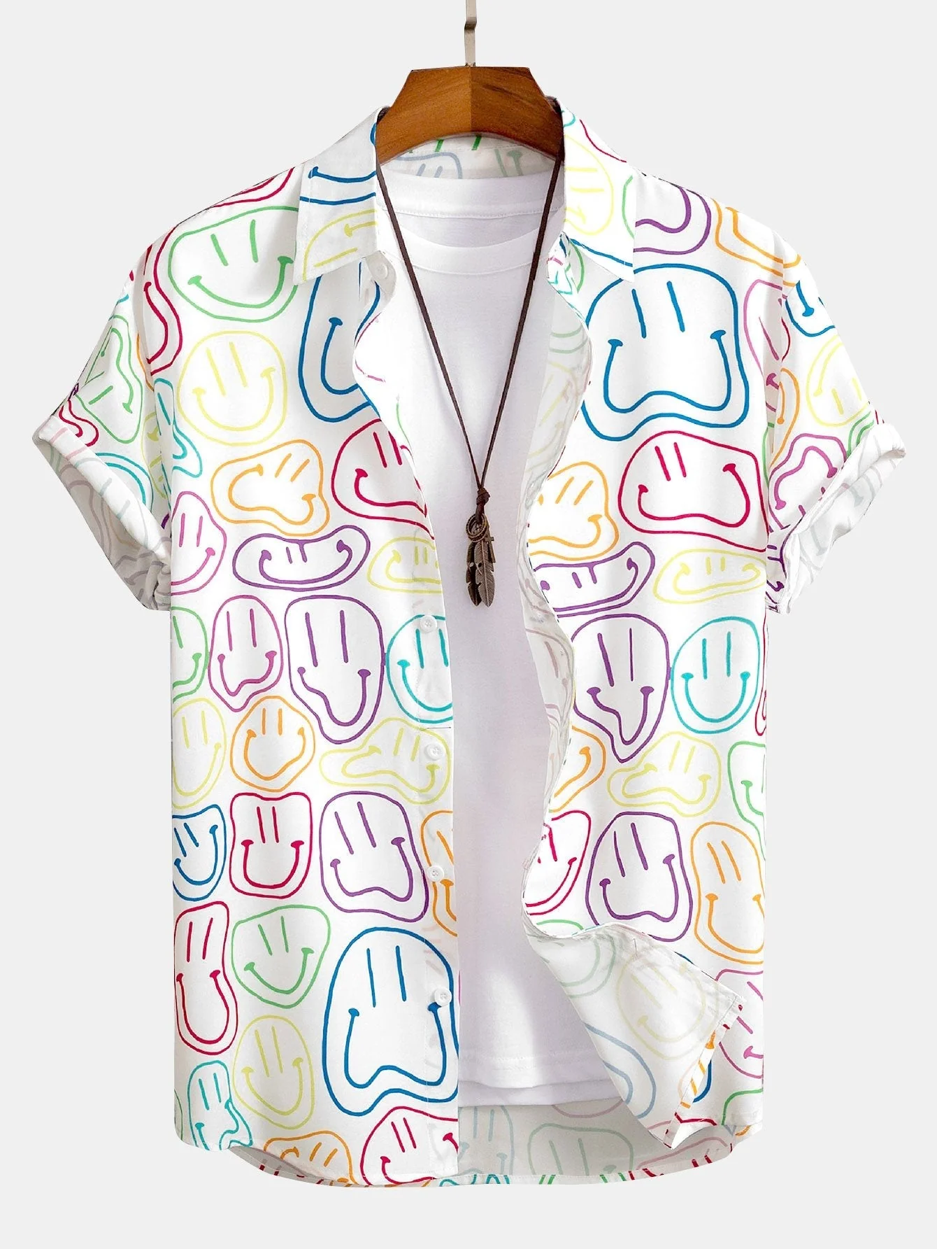 Alfread® | Colorful Smiley Print Button Up Shirt