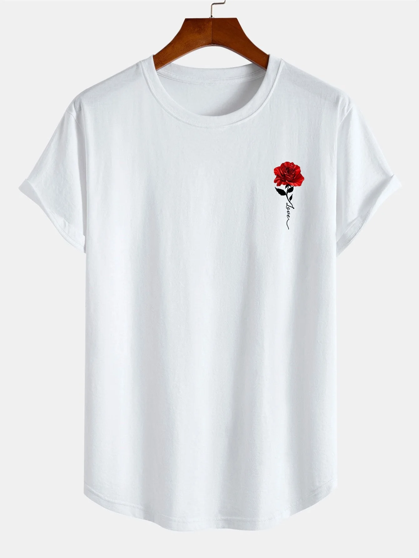 Alfred® | Rose Print Cotton Arc Hem T-Shirt