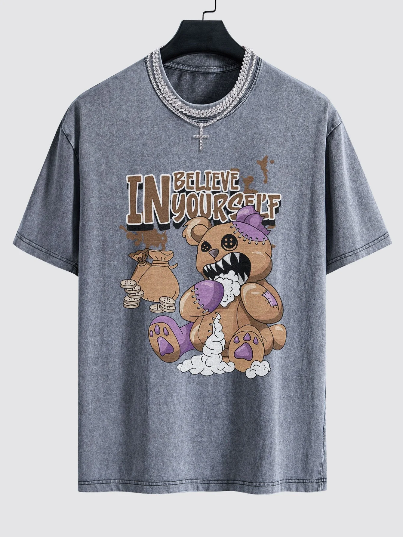 Alfred® | Violent Bear Slogan Print Washed Drop Shoulder Oversize T-Shirt - Image 2
