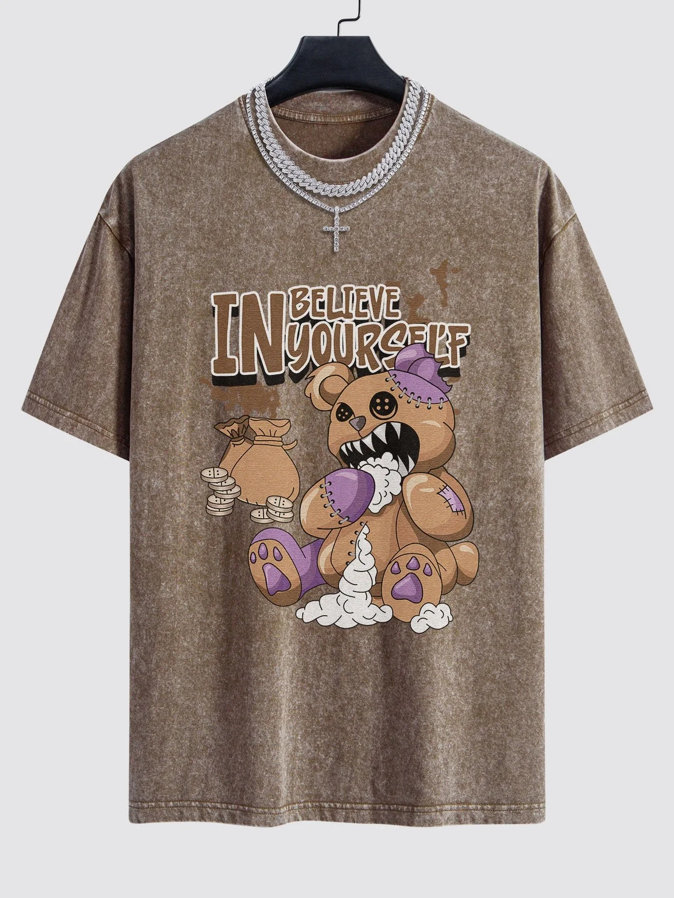 Alfred® | Violent Bear Slogan Print Washed Drop Shoulder Oversize T-Shirt - Image 4