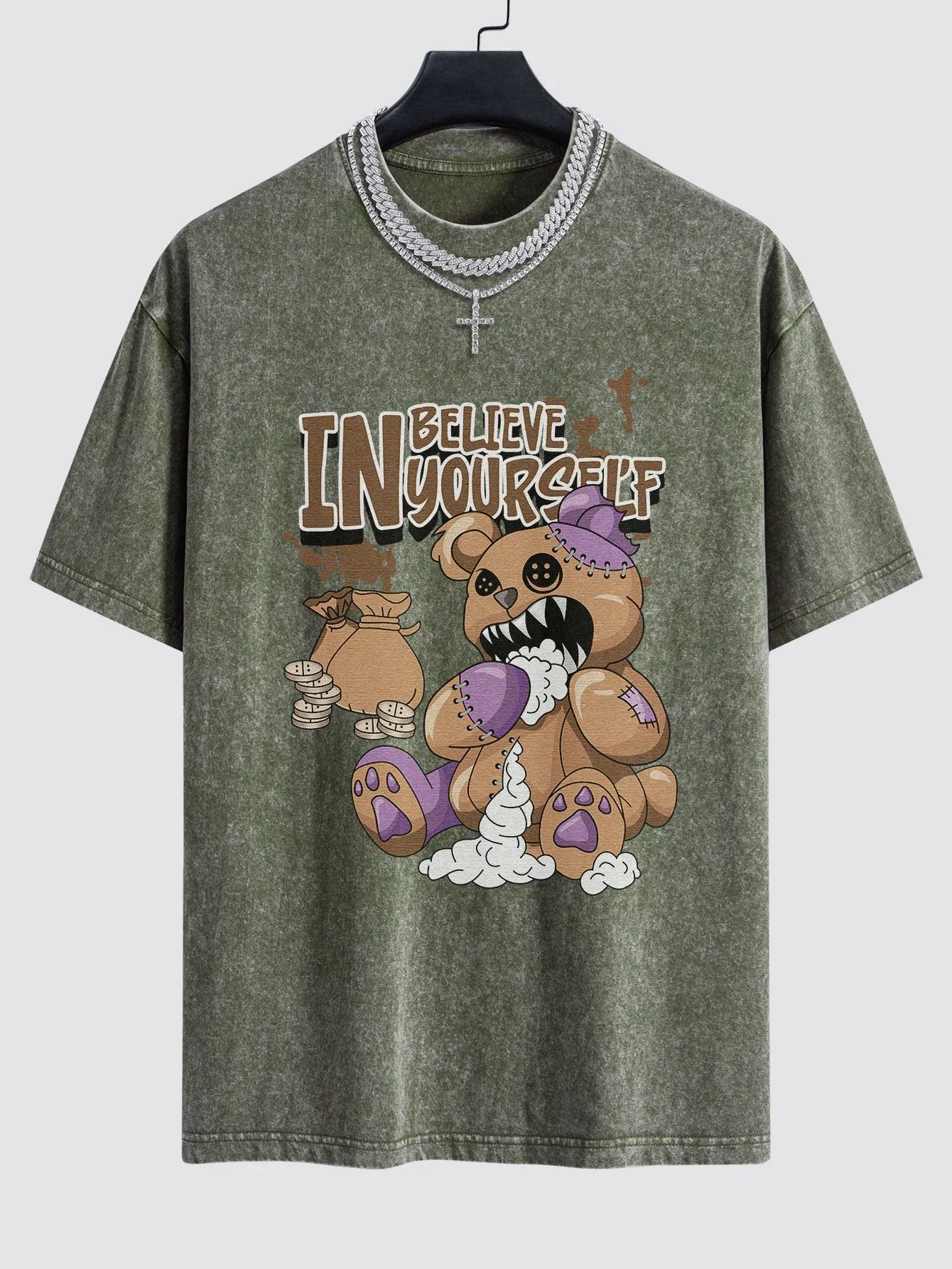 Alfred® | Violent Bear Slogan Print Washed Drop Shoulder Oversize T-Shirt - Image 5