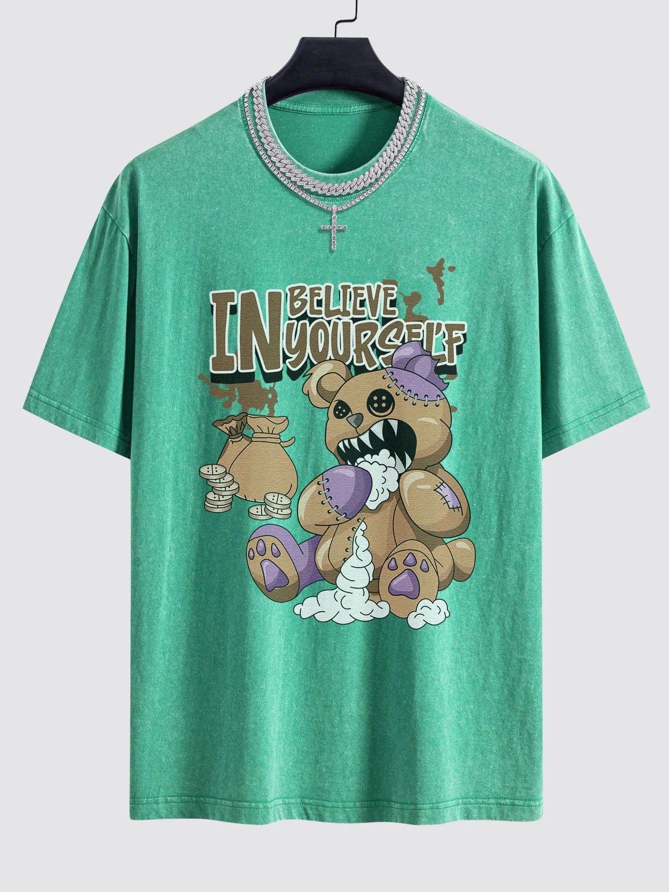 Alfred® | Violent Bear Slogan Print Washed Drop Shoulder Oversize T-Shirt - Image 6