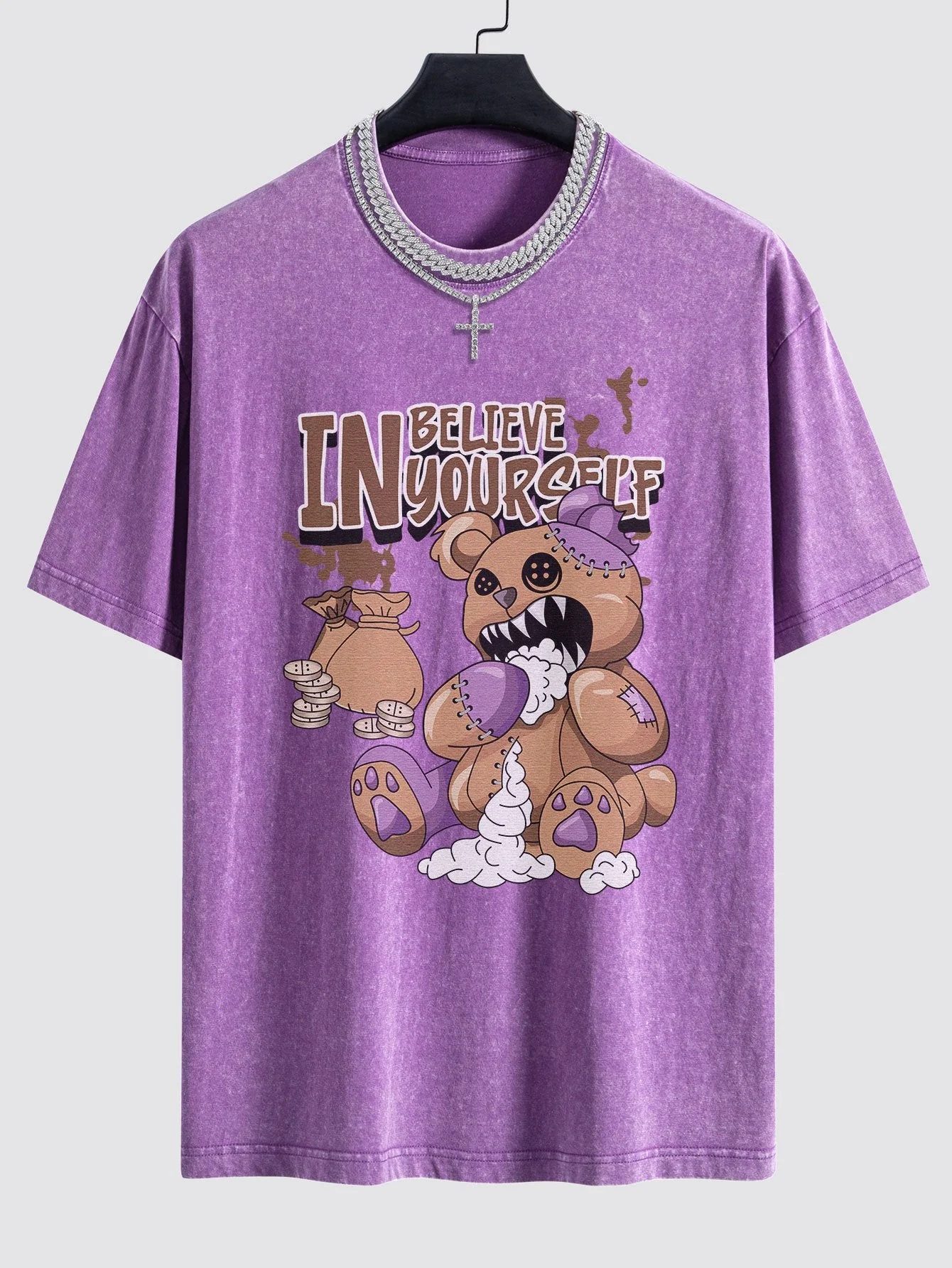 Alfred® | Violent Bear Slogan Print Washed Drop Shoulder Oversize T-Shirt - Image 7