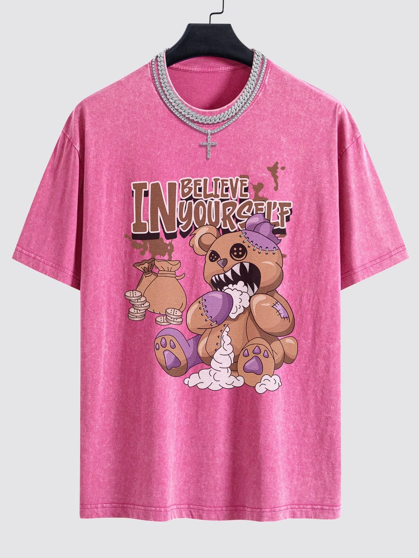 Alfred® | Violent Bear Slogan Print Washed Drop Shoulder Oversize T-Shirt - Image 8