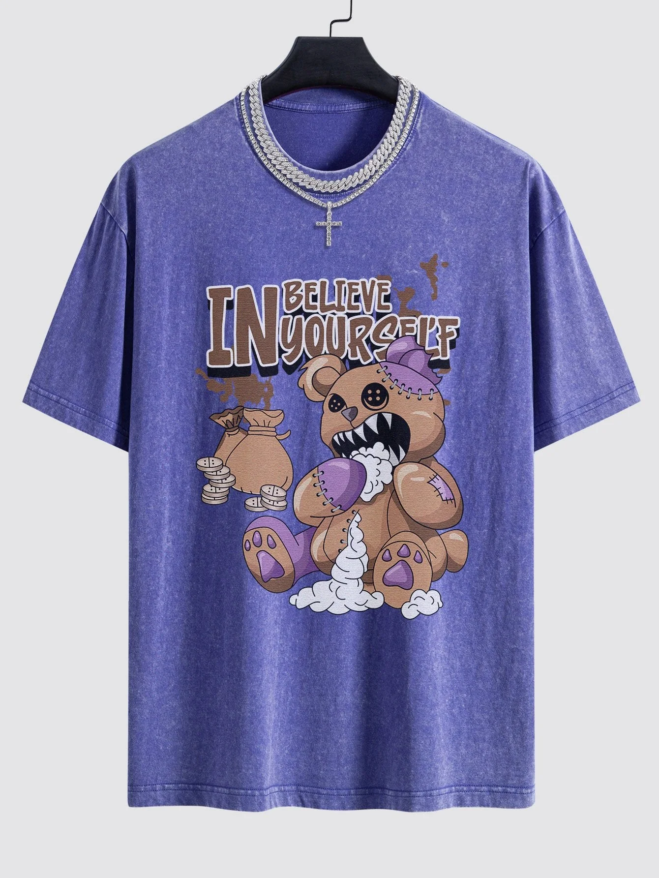 Alfred® | Violent Bear Slogan Print Washed Drop Shoulder Oversize T-Shirt - Image 9