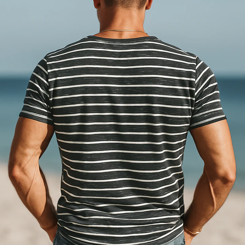 Alfred | Men'S Business Classic Striped Henley Collar Short Sleeve T-Shirt - Image 3
