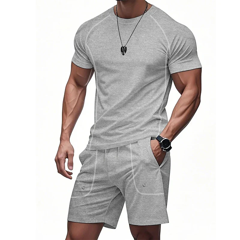 Alfred | Men'S Casual Solid Color Embroidered Short-Sleeved Shorts Set - Image 3