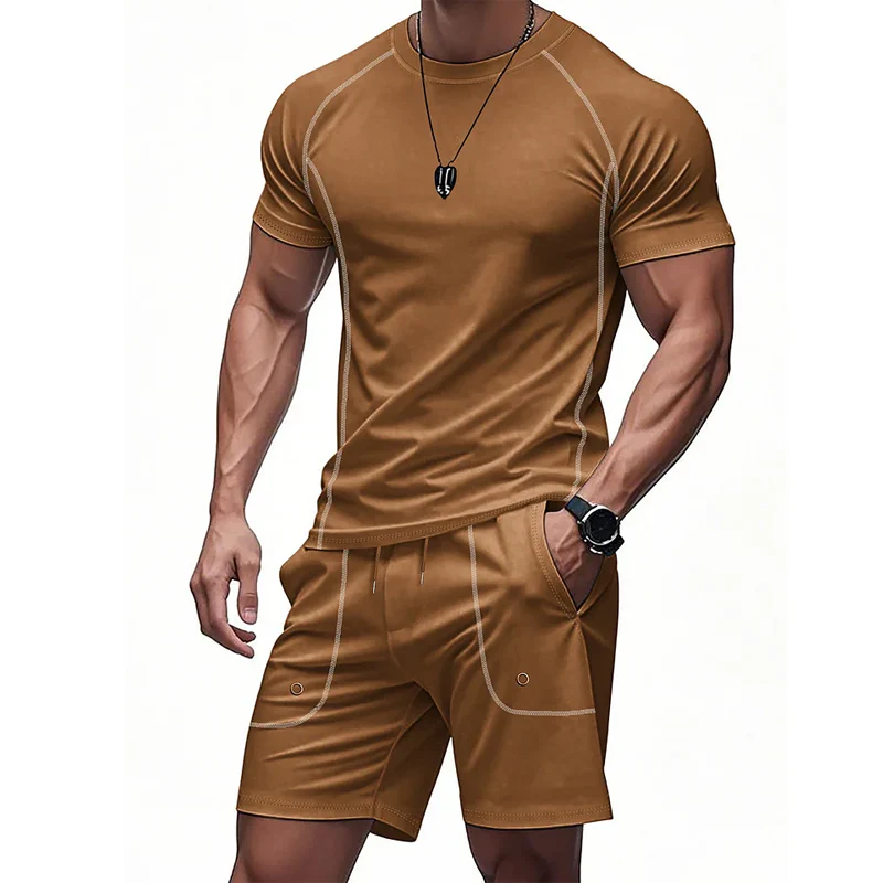 Alfred | Men'S Casual Solid Color Embroidered Short-Sleeved Shorts Set - Image 4