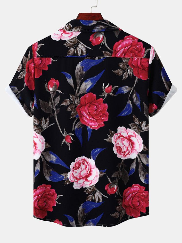 Alfredo® | Red Rose Print Revere Shirt - Image 2