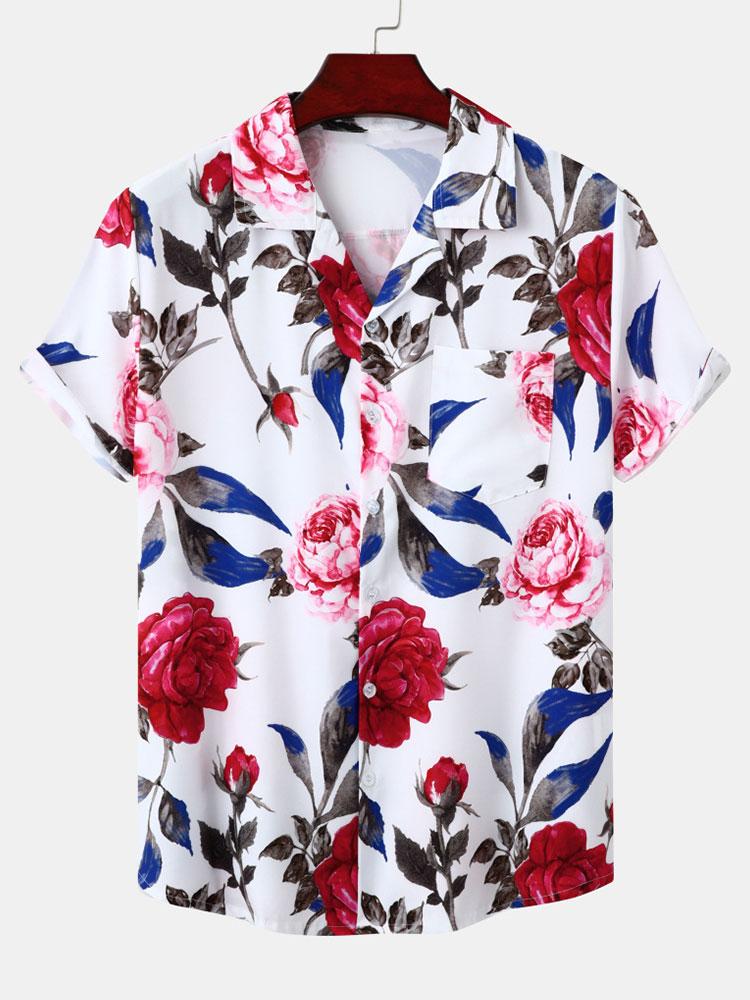 Alfredo® | Red Rose Print Revere Shirt - Image 3