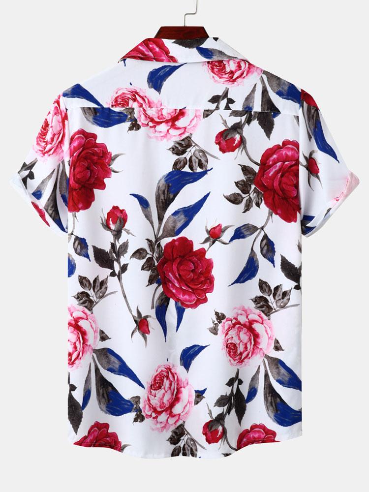 Alfredo® | Red Rose Print Revere Shirt - Image 4