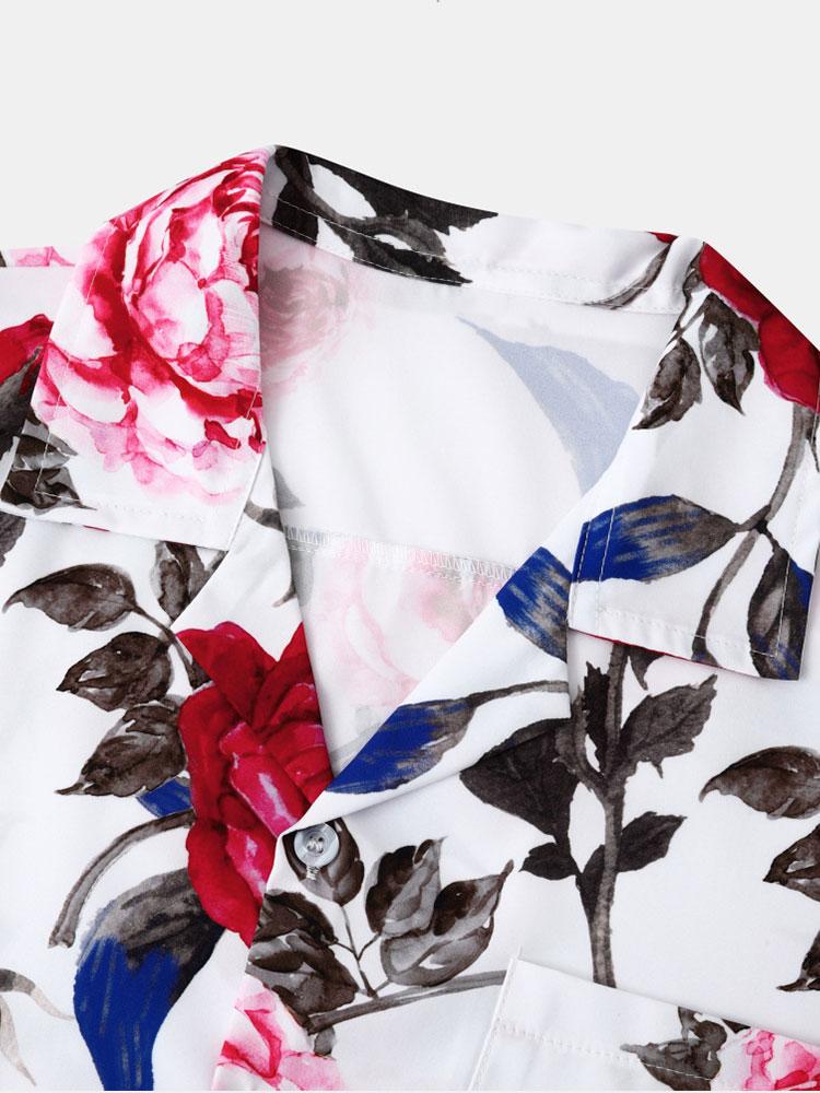 Alfredo® | Red Rose Print Revere Shirt - Image 5