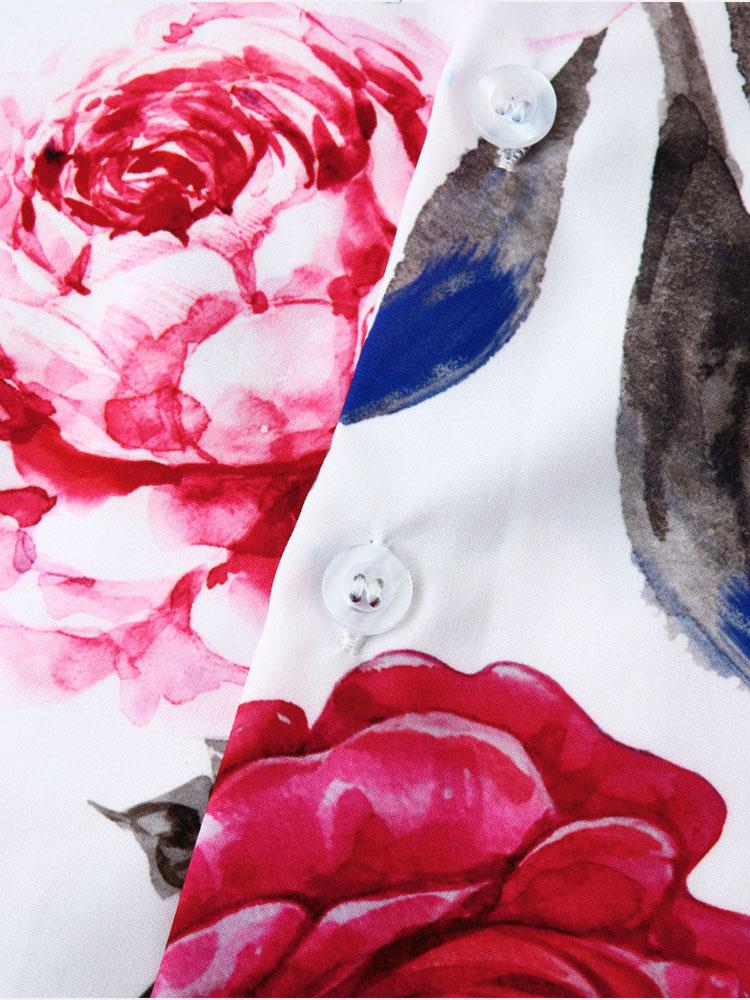 Alfredo® | Red Rose Print Revere Shirt - Image 6