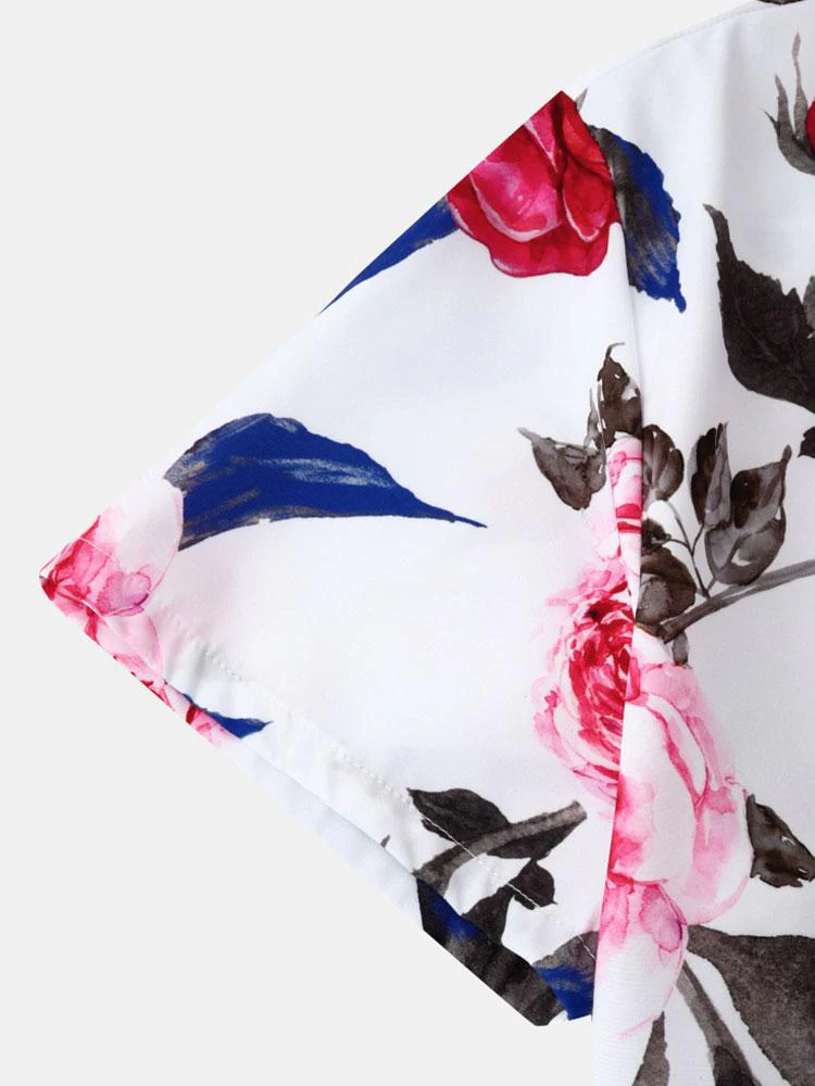 Alfredo® | Red Rose Print Revere Shirt - Image 8