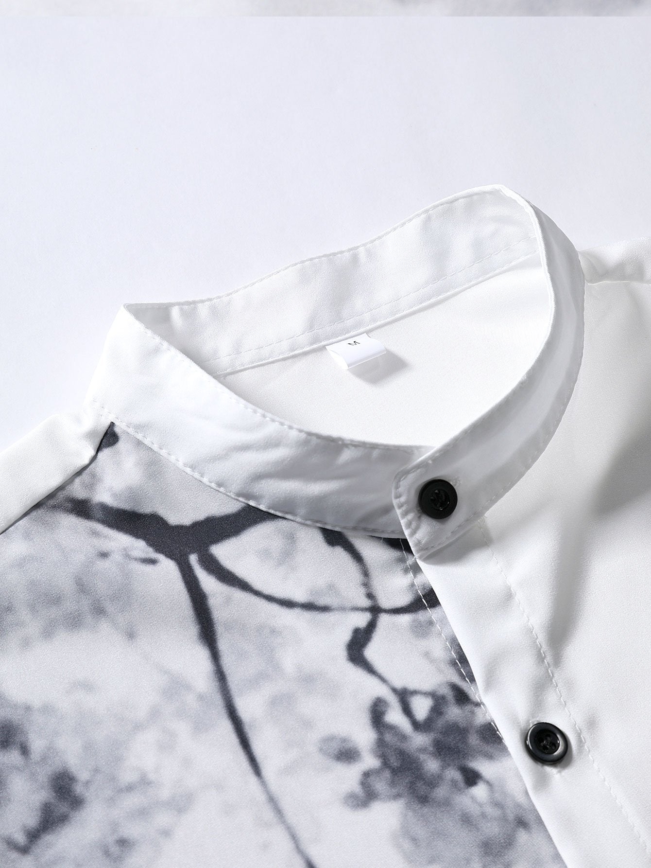 Algie® | Traditional Oriental Ink Painting Print Stand Collar Shirt - Image 5