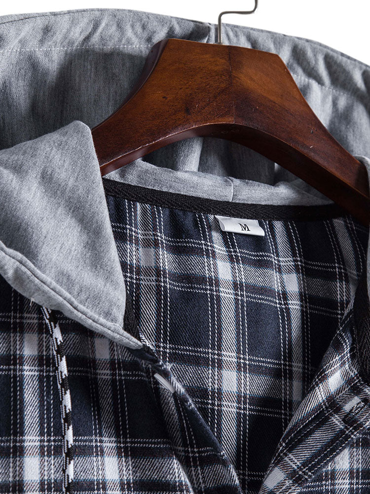 Algirdas® | Plaid Drawstring Hooded Shirt - Image 3
