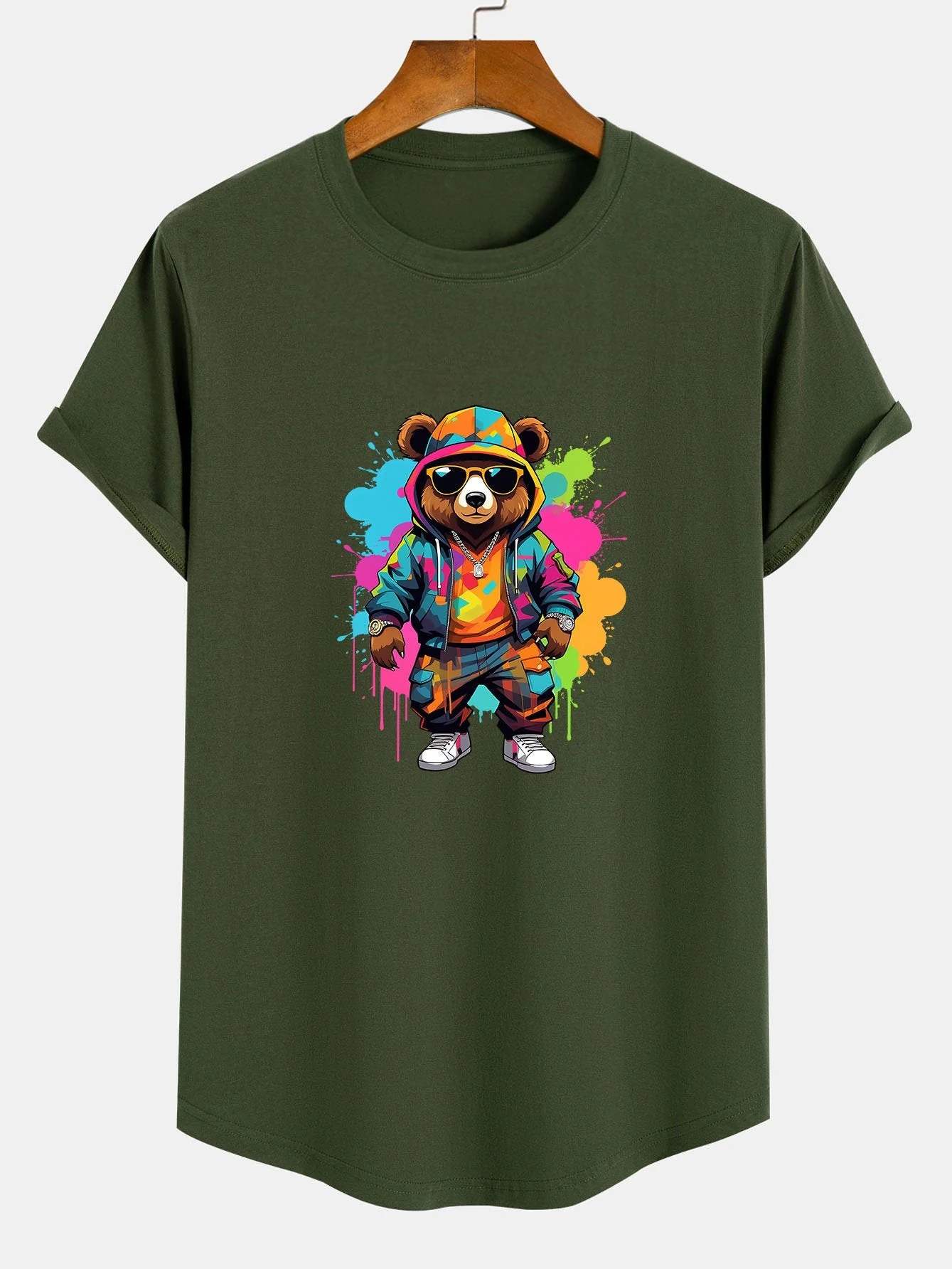 Allen® | Graffiti Bear Print Cotton Arc Hem T-Shirt - Image 3