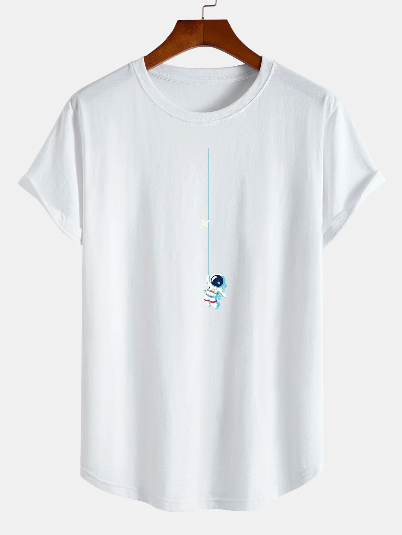 Allvar® | Astronaut On A String Print Cotton Arc Hem T-Shirt - Image 3