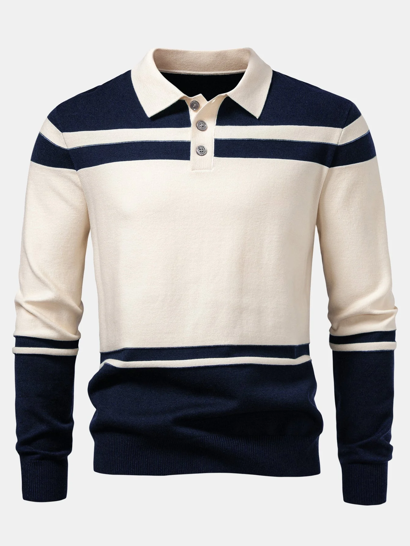 Alonso® | Long Sleeve Color Block Knit Polo Shirt - Image 10