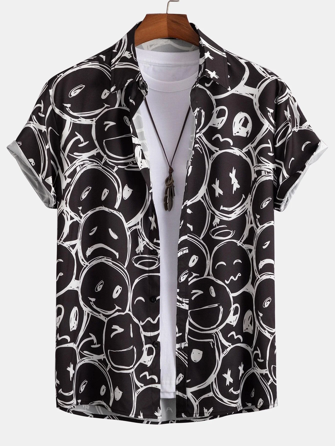 Alphonso® | Smiley Print Button Up Shirt - Image 3